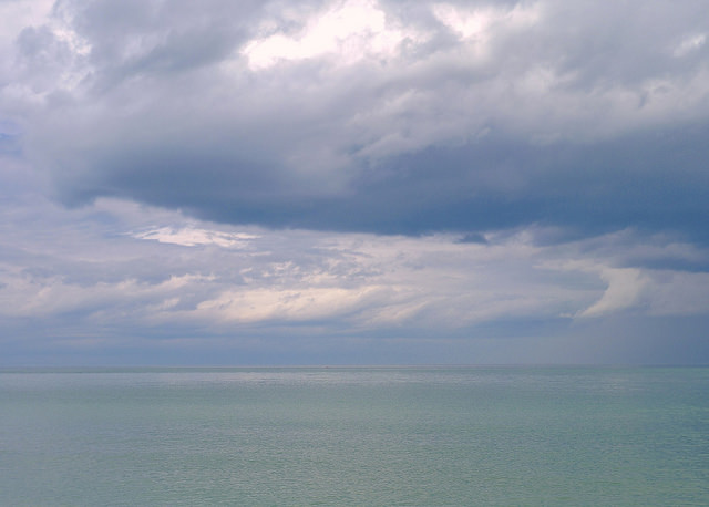 Swirling, storm clouds